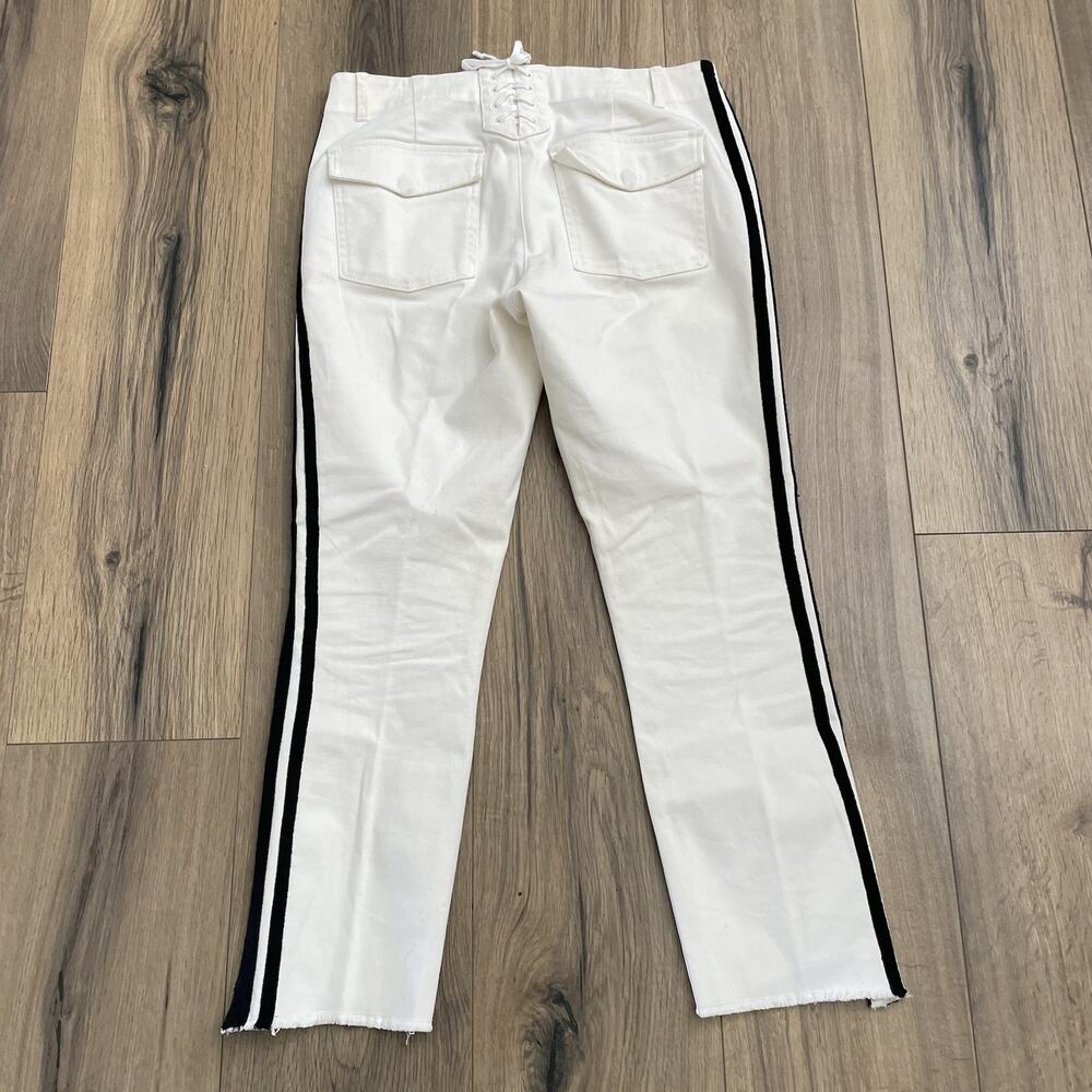 PAM & GELA Women's Size 26 Side Stripe Raw Step Hem Ankle Pants Jeans White - Picture 6 of 9